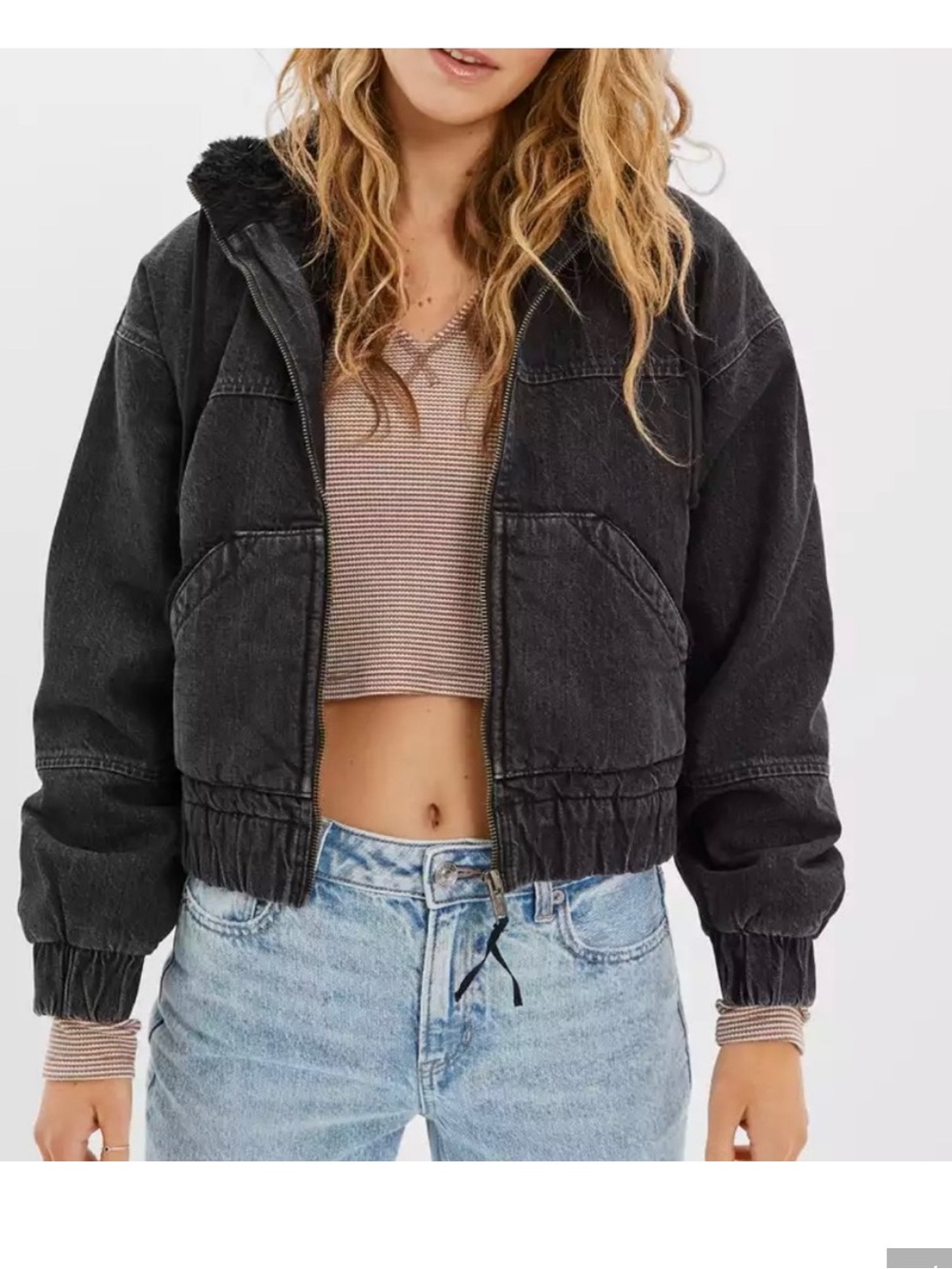 American Eagle Outfitters Denim Sherpa Bomber Jacket